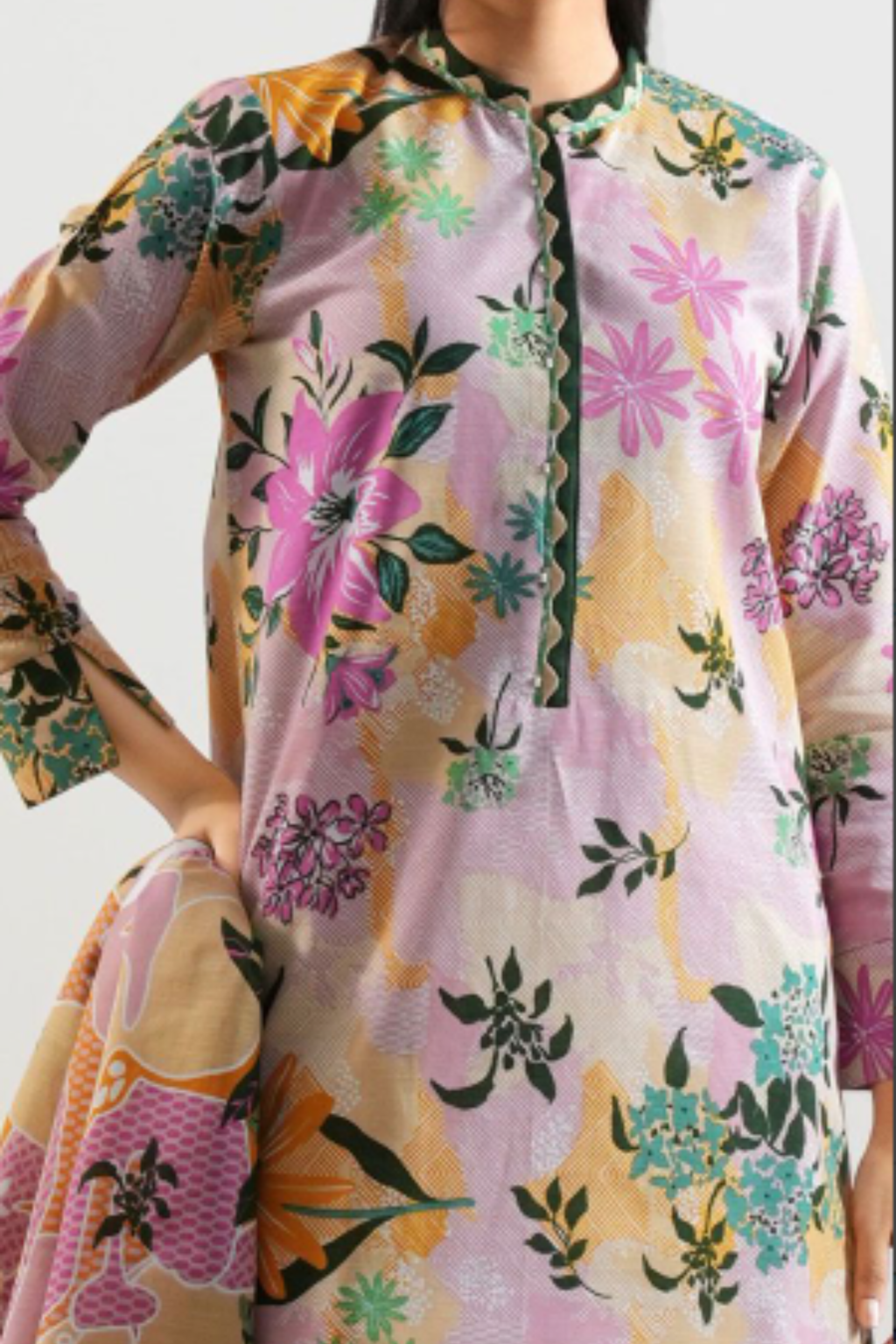 SAYA Printed Lawn 3-Piece Unstitched Suit | SA-1007