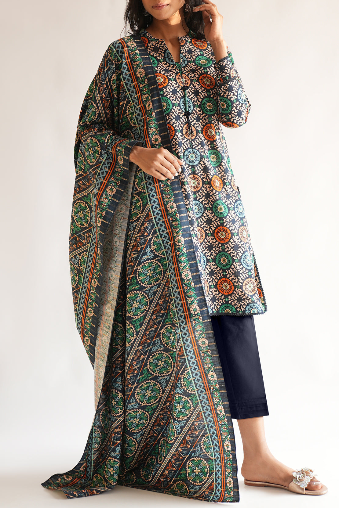 SAYA Printed Cotton Khaddar 3PC | SA-1029