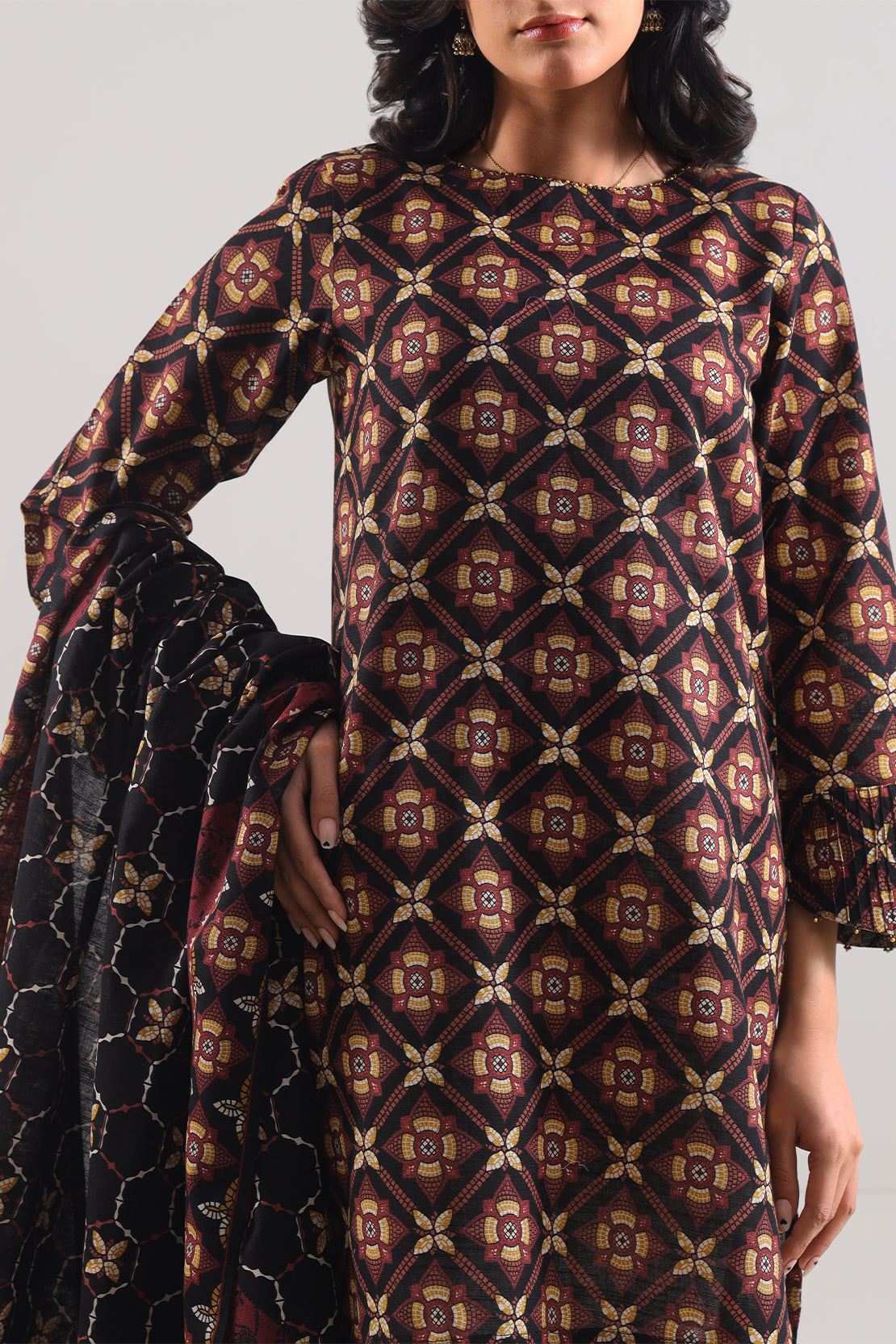 SAYA Printed Cotton Khaddar 3PC | SA-1028