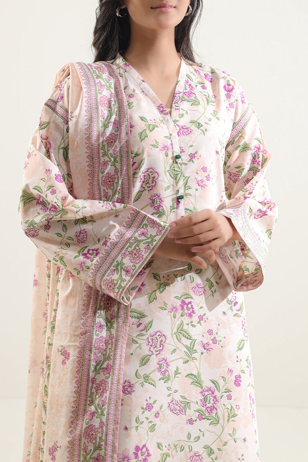SAYA Printed Lawn 3-Piece Unstitched Suit | SA-1018