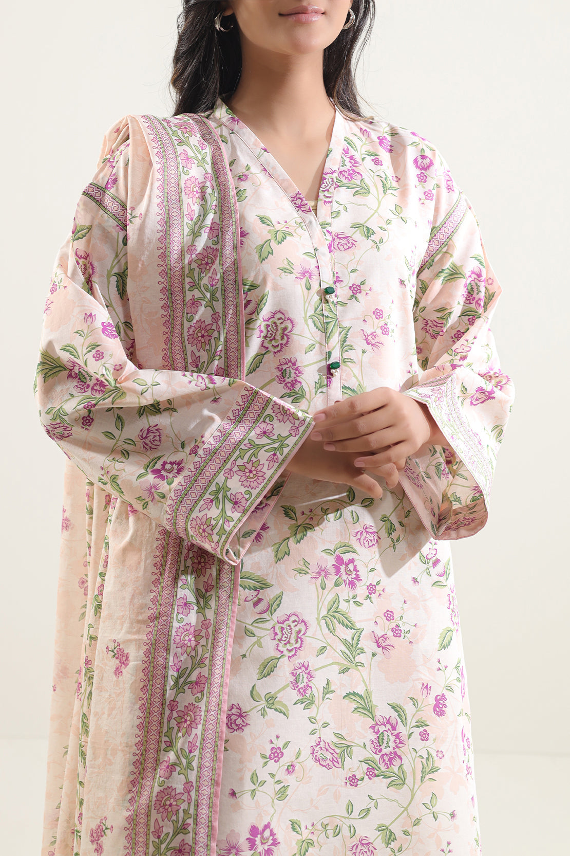 SAYA Printed Lawn 3-Piece Unstitched Suit | SA-1018
