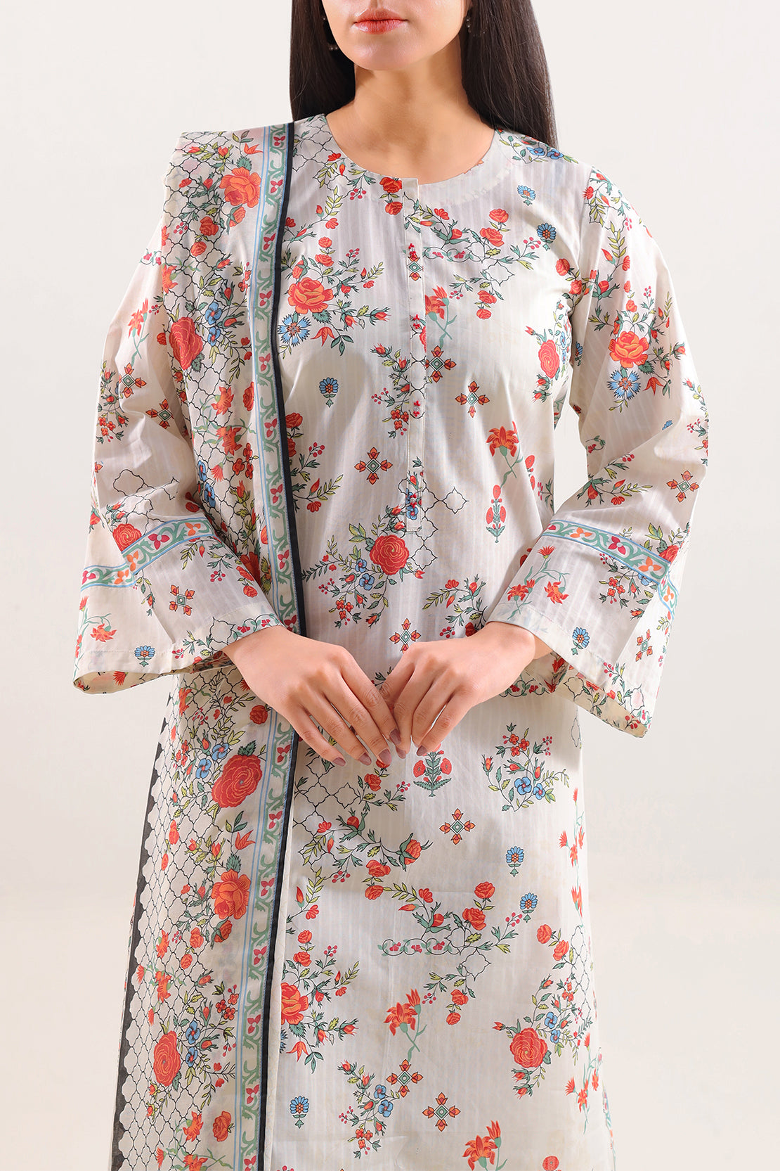 SAYA Printed Lawn 3-Piece Unstitched Suit | SA-1012