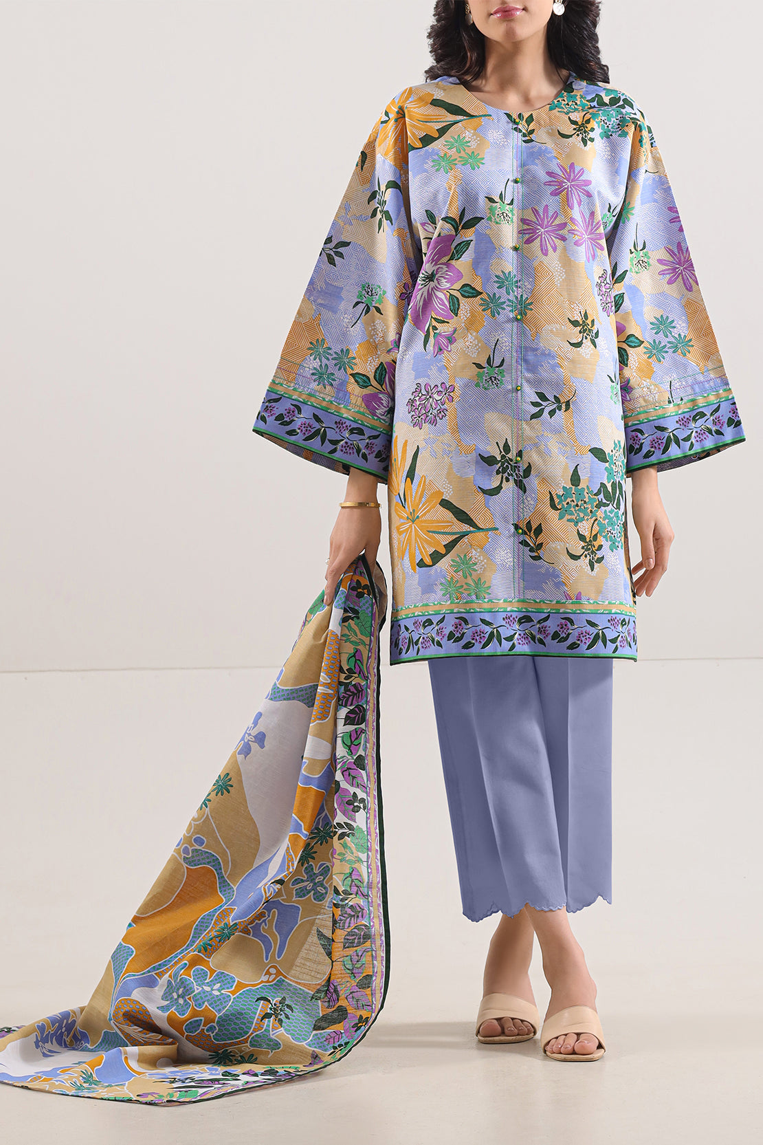 SAYA Printed Lawn 3-Piece Unstitched Suit | SA-1011