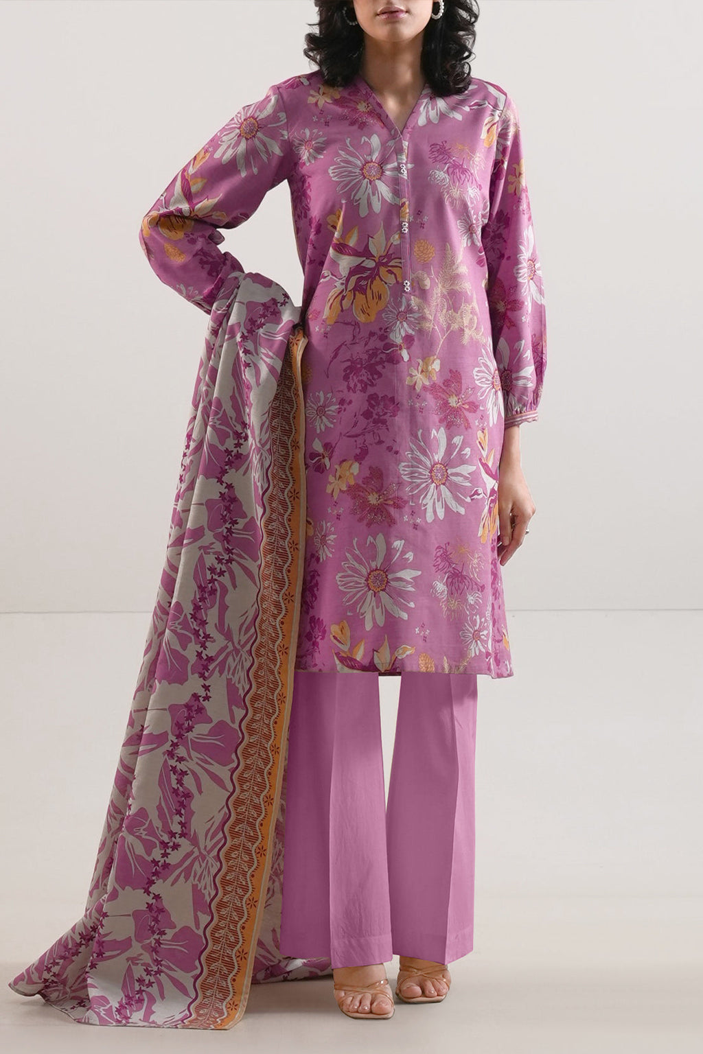 SAYA Printed Lawn 3-Piece Unstitched Suit | SA-1021
