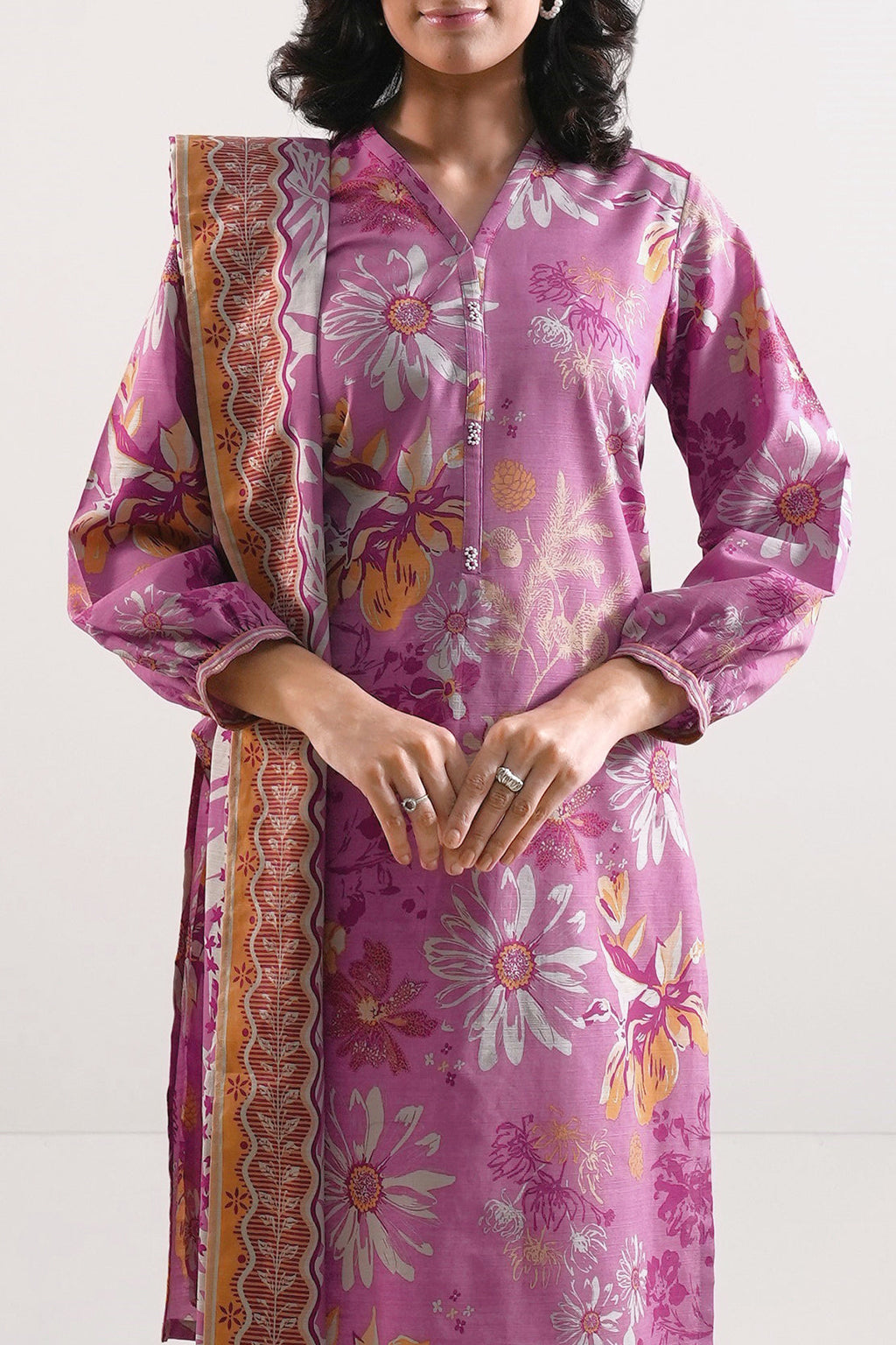 SAYA Printed Lawn 3-Piece Unstitched Suit | SA-1021