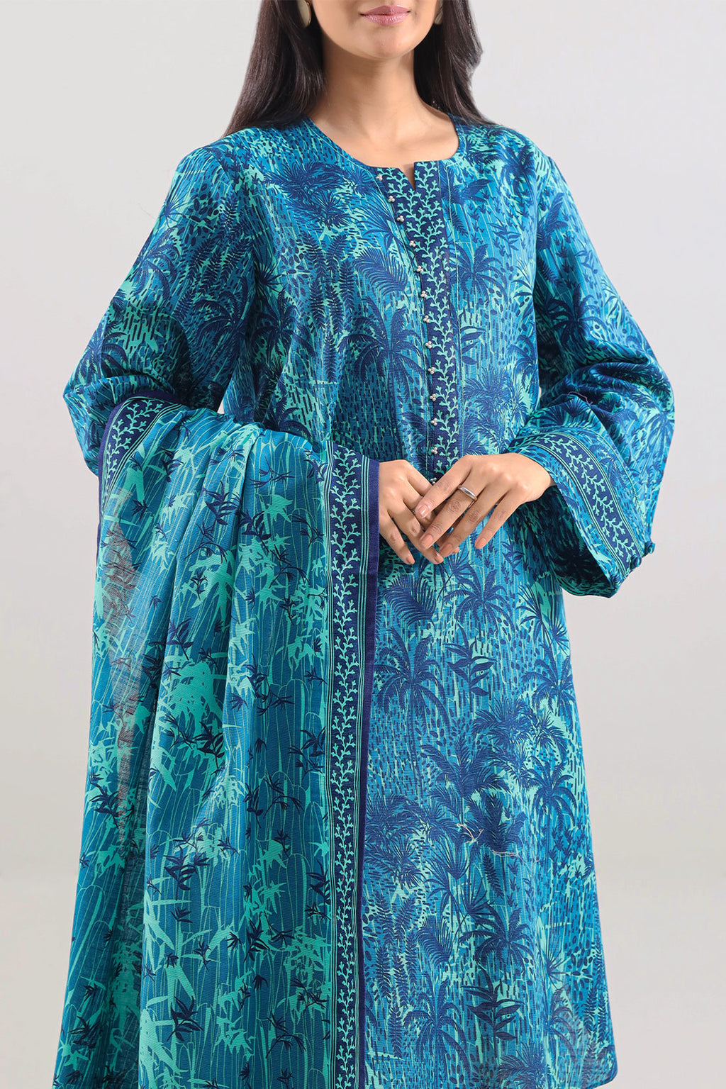 SAYA Printed Lawn 3-Piece Unstitched Suit | SA-1025