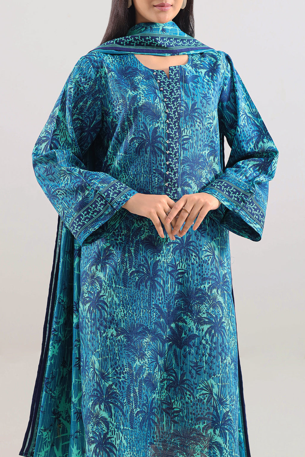 SAYA Printed Lawn 3-Piece Unstitched Suit | SA-1025