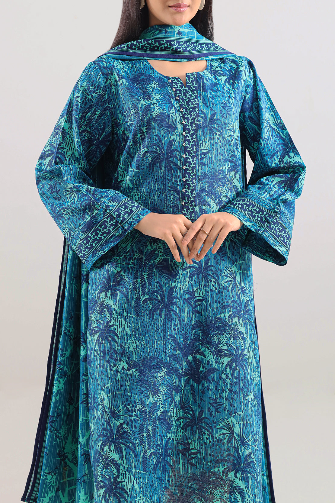 SAYA Printed Lawn 3-Piece Unstitched Suit | SA-1025